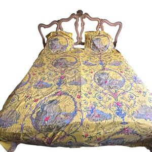 Sferra 1891 King Yellow Toile Cotton Duvet Cover w/ 2 Shams Floral Discontinued